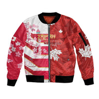 Canada and Japan Rugby Custom Sleeve Zip Bomber Jacket Canucks Brave Blossoms Together Pacific - Polynesian Pride