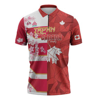 Canada and Japan Rugby Custom Zipper Polo Shirt Canucks Brave Blossoms Together Pacific LT14 Red - Polynesian Pride