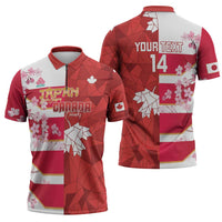 Canada and Japan Rugby Custom Zipper Polo Shirt Canucks Brave Blossoms Together Pacific LT14 - Polynesian Pride