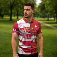Canada and Japan Rugby Custom Zipper Polo Shirt Canucks Brave Blossoms Together Pacific LT14 - Polynesian Pride