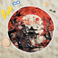 Samurai Warrior Japan Beach Blanket Red-blossomed Tree Classic Japanese Stylized LT14 One Size 150cm Red - Polynesian Pride