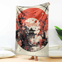 Samurai Warrior Japan Blanket Red-blossomed Tree Classic Japanese Stylized - Polynesian Pride