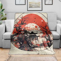 Samurai Warrior Japan Blanket Red-blossomed Tree Classic Japanese Stylized - Polynesian Pride