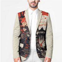 Samurai Warrior Japan Blazer Red-blossomed Tree Classic Japanese Stylized - Polynesian Pride