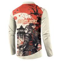 Samurai Warrior Japan Button Sweatshirt Red-blossomed Tree Classic Japanese Stylized LT14 - Polynesian Pride