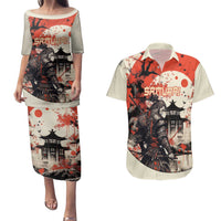 Samurai Warrior Japan Couples Matching Puletasi and Hawaiian Shirt Red-blossomed Tree Classic Japanese Stylized LT14 Red - Polynesian Pride