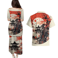 Samurai Warrior Japan Couples Matching Puletasi and Hawaiian Shirt Red-blossomed Tree Classic Japanese Stylized LT14 - Polynesian Pride