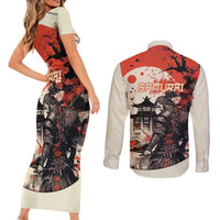 Samurai Warrior Japan Couples Matching Short Sleeve Bodycon Dress and Long Sleeve Button Shirt Red-blossomed Tree Classic Japanese Stylized LT14 - Polynesian Pride