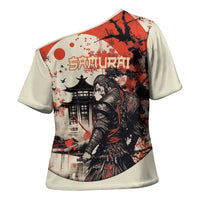 Samurai Warrior Japan Cross Shoulder Shirt Red-blossomed Tree Classic Japanese Stylized LT14 - Polynesian Pride
