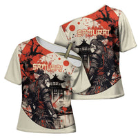 Samurai Warrior Japan Cross Shoulder Shirt Red-blossomed Tree Classic Japanese Stylized LT14 - Polynesian Pride