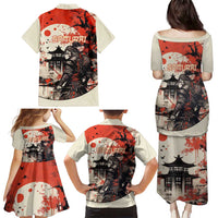 Samurai Warrior Japan Family Matching Puletasi and Hawaiian Shirt Red-blossomed Tree Classic Japanese Stylized - Polynesian Pride