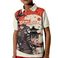 Samurai Warrior Japan Kid Polo Shirt Red-blossomed Tree Classic Japanese Stylized - Polynesian Pride