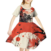 Samurai Warrior Japan Kid Short Sleeve Dress Red-blossomed Tree Classic Japanese Stylized - Polynesian Pride