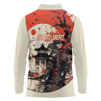 Samurai Warrior Japan Long Sleeve Polo Shirt Red-blossomed Tree Classic Japanese Stylized LT14 - Polynesian Pride