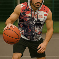 Samurai Warrior Japan Sleeveless Zip Hoodie Red-blossomed Tree Classic Japanese Stylized LT14 - Polynesian Pride