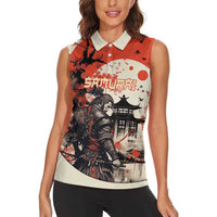 Samurai Warrior Japan Women Sleeveless Polo Shirt Red-blossomed Tree Classic Japanese Stylized LT14 - Polynesian Pride