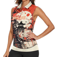 Samurai Warrior Japan Women Sleeveless Polo Shirt Red-blossomed Tree Classic Japanese Stylized LT14 - Polynesian Pride
