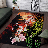 Hawaiian and Japanese Area Rug Koi Fish With Kanaka Polynesian Tattoo - Polynesian Pride