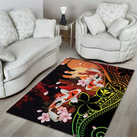Hawaiian and Japanese Area Rug Koi Fish With Kanaka Polynesian Tattoo - Polynesian Pride