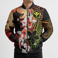 Hawaiian and Japanese Bomber Puffer Jacket Koi Fish With Kanaka Polynesian Tattoo LT14 - Polynesian Pride