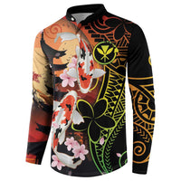 Hawaiian and Japanese Button Sweatshirt Koi Fish With Kanaka Polynesian Tattoo LT14 - Polynesian Pride