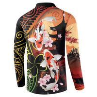 Hawaiian and Japanese Button Sweatshirt Koi Fish With Kanaka Polynesian Tattoo LT14 - Polynesian Pride