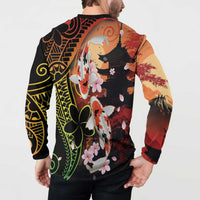Hawaiian and Japanese Button Sweatshirt Koi Fish With Kanaka Polynesian Tattoo LT14 - Polynesian Pride