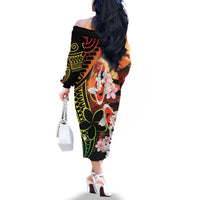 Hawaiian and Japanese Family Matching Off The Shoulder Long Sleeve Dress and Hawaiian Shirt Koi Fish With Kanaka Polynesian Tattoo - Polynesian Pride
