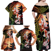 Hawaiian and Japanese Family Matching Off Shoulder Maxi Dress and Hawaiian Shirt Koi Fish With Kanaka Polynesian Tattoo - Polynesian Pride