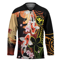 Hawaiian and Japanese Hockey Jersey Koi Fish With Kanaka Polynesian Tattoo LT14 Unisex Black - Polynesian Pride