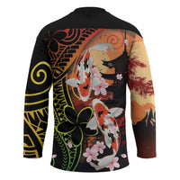 Hawaiian and Japanese Hockey Jersey Koi Fish With Kanaka Polynesian Tattoo LT14 - Polynesian Pride