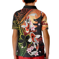 Hawaiian and Japanese Kid Polo Shirt Koi Fish With Kanaka Polynesian Tattoo - Polynesian Pride