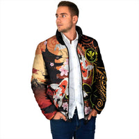 Hawaiian and Japanese Padded Jacket Koi Fish With Kanaka Polynesian Tattoo LT14 - Polynesian Pride