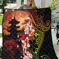 Hawaiian and Japanese Quilt Koi Fish With Kanaka Polynesian Tattoo LT14 Black - Polynesian Pride