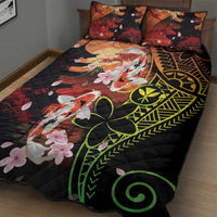 Hawaiian and Japanese Quilt Bed Set Koi Fish With Kanaka Polynesian Tattoo - Polynesian Pride