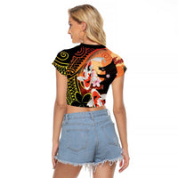 Hawaiian and Japanese Raglan Cropped T Shirt Koi Fish With Kanaka Polynesian Tattoo - Polynesian Pride