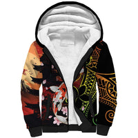 Hawaiian and Japanese Sherpa Hoodie Koi Fish With Kanaka Polynesian Tattoo LT14 Unisex Black - Polynesian Pride