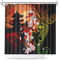 Hawaiian and Japanese Shower Curtain Koi Fish With Kanaka Polynesian Tattoo LT14 Black - Polynesian Pride
