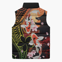 Hawaiian and Japanese Sleeveless Puffer Jacket Koi Fish With Kanaka Polynesian Tattoo LT14 - Polynesian Pride