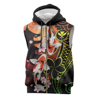 Hawaiian and Japanese Sleeveless Zip Hoodie Koi Fish With Kanaka Polynesian Tattoo LT14 Black - Polynesian Pride