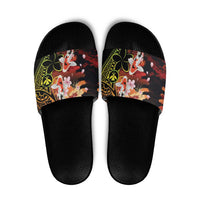 Hawaiian and Japanese Slide Sandals Koi Fish With Kanaka Polynesian Tattoo - Polynesian Pride
