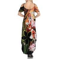 Hawaiian and Japanese Summer Maxi Dress Koi Fish With Kanaka Polynesian Tattoo - Polynesian Pride
