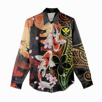 Hawaiian and Japanese Women Casual Shirt Koi Fish With Kanaka Polynesian Tattoo - Polynesian Pride