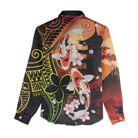 Hawaiian and Japanese Women Casual Shirt Koi Fish With Kanaka Polynesian Tattoo - Polynesian Pride