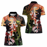 Hawaiian and Japanese Women Polo Shirt Koi Fish With Kanaka Polynesian Tattoo - Polynesian Pride