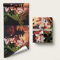 Hawaiian and Japanese Wrapping Paper Kanaka With Koi Fish Polynesian Tattoo LT14 58" × 23" Black - Polynesian Pride