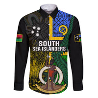Personalised South Sea Islanders Family Matching Mermaid Dress and Hawaiian Shirt Kanakas With Vanuatu Coat Of Arms LT14 Dad's Shirt - Long Sleeve Black - Polynesian Pride