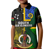 Personalised South Sea Islanders Kid Polo Shirt Kanakas With Vanuatu Coat Of Arms LT14 Kid Black - Polynesian Pride