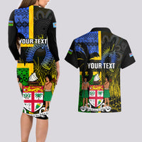 Personalised South Sea Islanders Couples Matching Long Sleeve Bodycon Dress and Hawaiian Shirt Kanakas With Fiji Coat Of Arms LT14 - Polynesian Pride