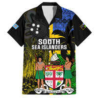 Personalised South Sea Islanders Family Matching Off Shoulder Maxi Dress and Hawaiian Shirt Kanakas With Fiji Coat Of Arms LT14 Dad's Shirt - Short Sleeve Black - Polynesian Pride